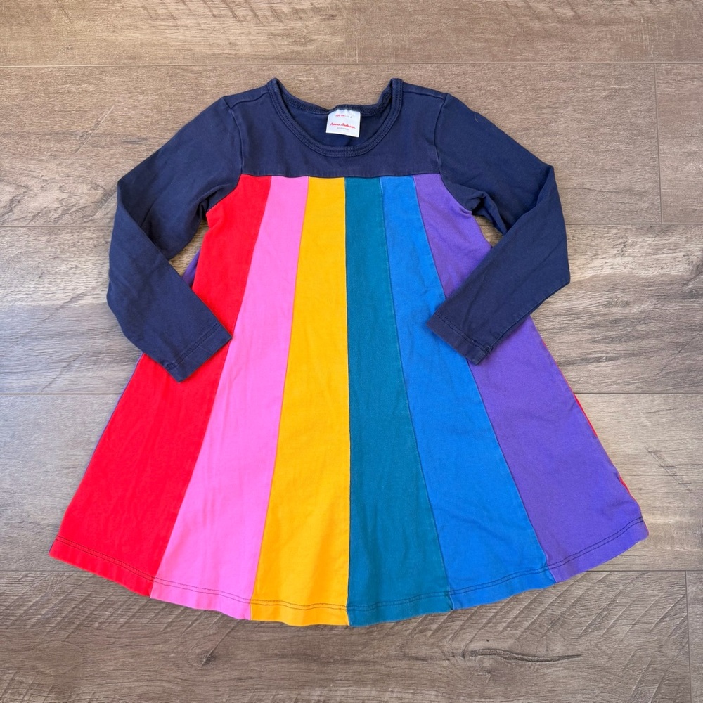 100cm Hanna Andersson Navy and Rainbow Paneled Skater Dress